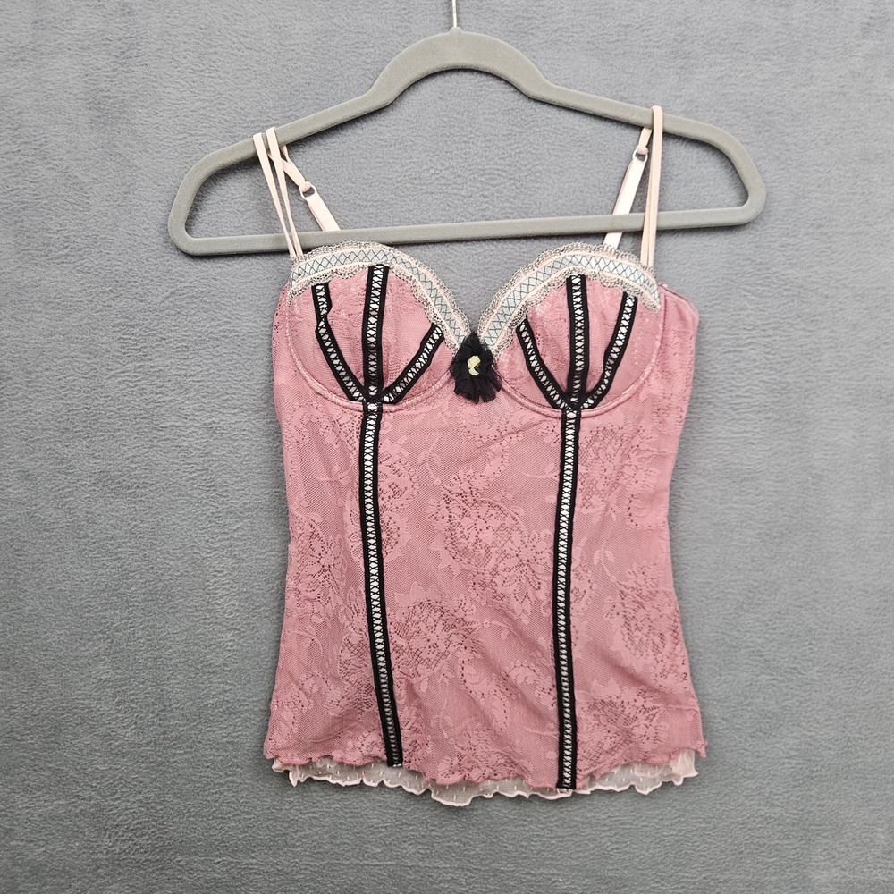 Y2k Coquette Rampage Pink Floral Lace Corset Top Underwire Bustier 36C Feminine